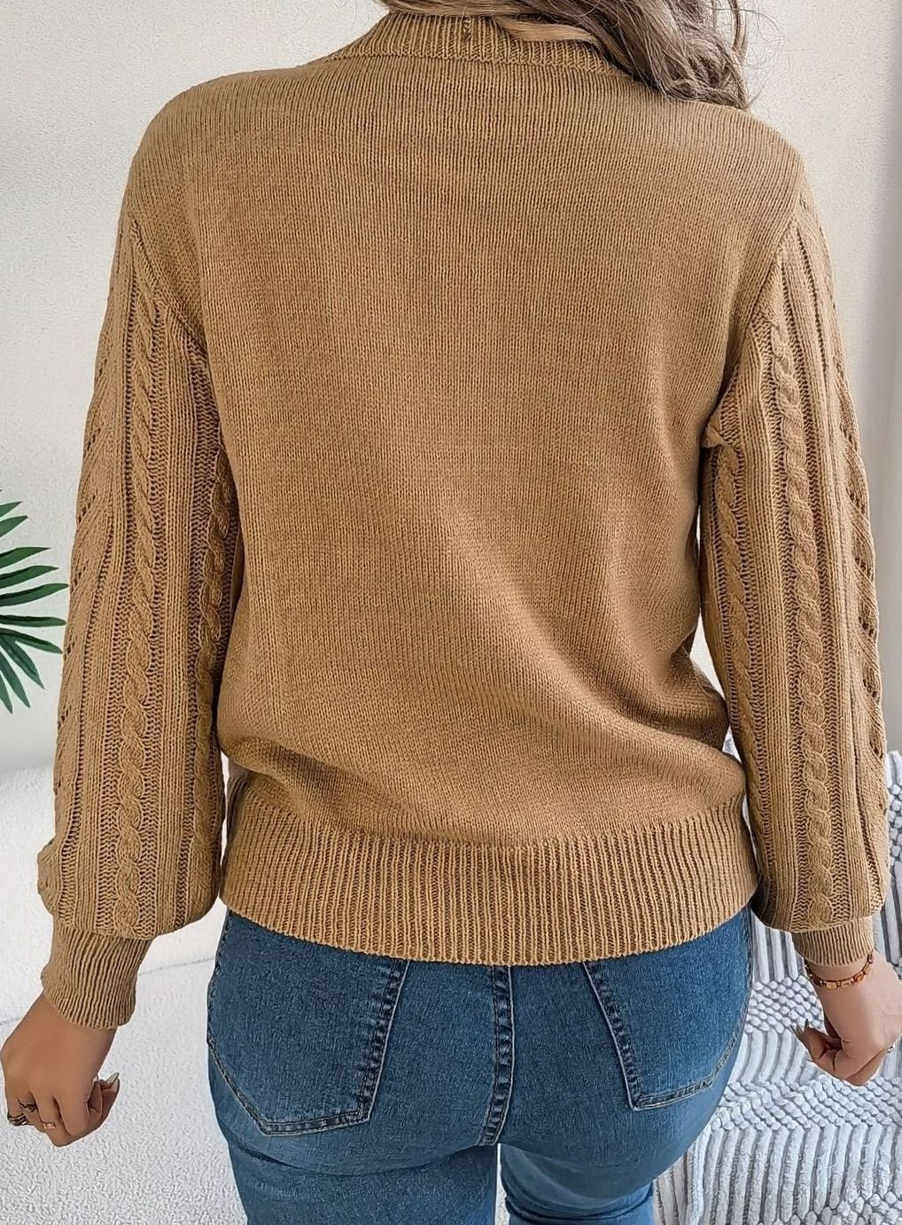Women's Cable-Knit Openwork Round-Neck Sweater