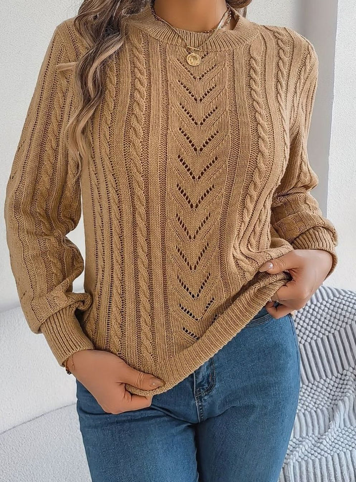 Women's Cable-Knit Openwork Round-Neck Sweater