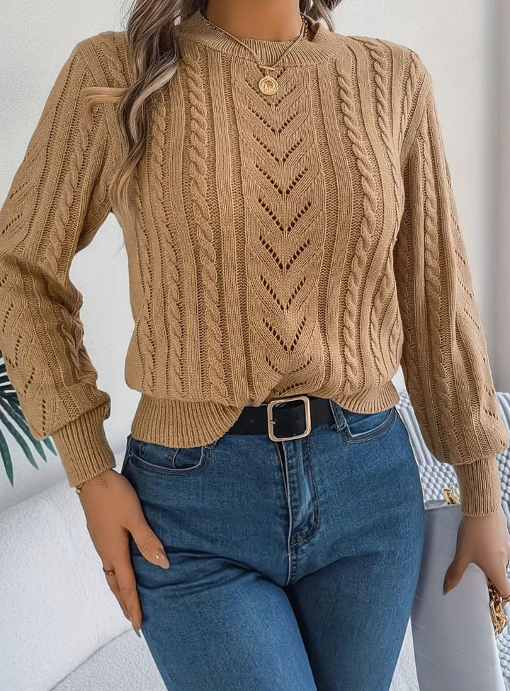 Women's Cable-Knit Openwork Round-Neck Sweater