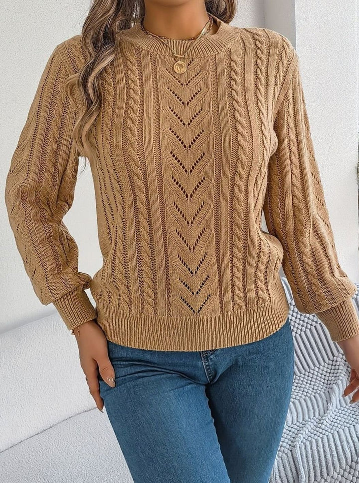 Women's Cable-Knit Openwork Round-Neck Sweater