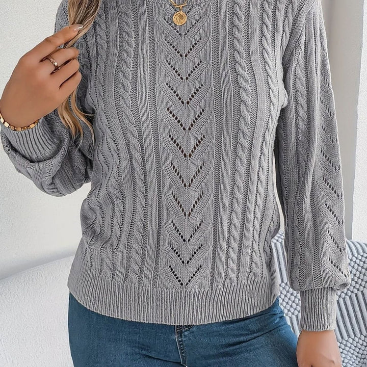 Women's Cable-Knit Openwork Round-Neck Sweater - Gray