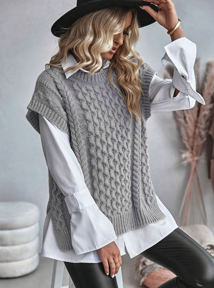 Women's Cable-Knit Relaxed-Fit Pullover Sweater Vest