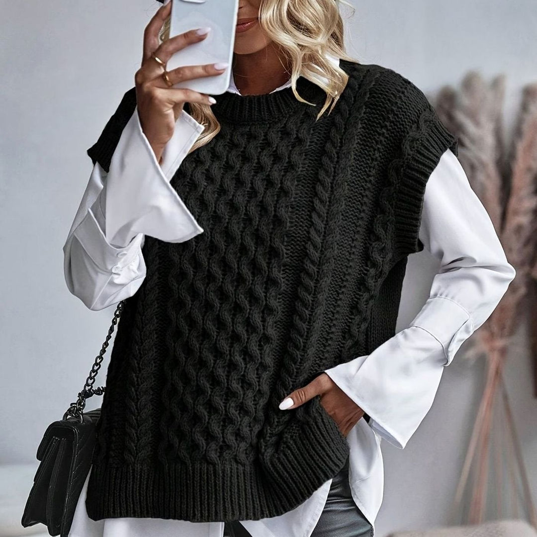 Women's Cable-Knit Relaxed-Fit Pullover Sweater Vest - Black