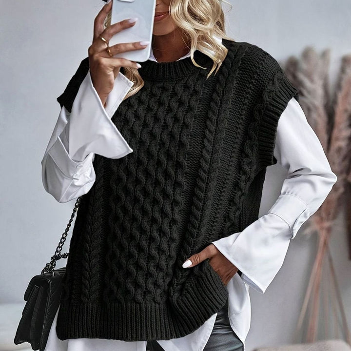 Women's Cable-Knit Relaxed-Fit Pullover Sweater Vest - Black