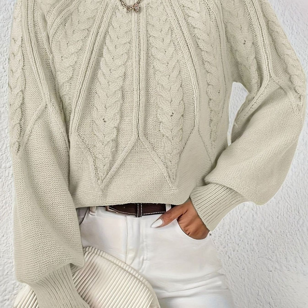 Women's Cable-Knit Round-Neck Raglan Sleeve Sweater - Beige
