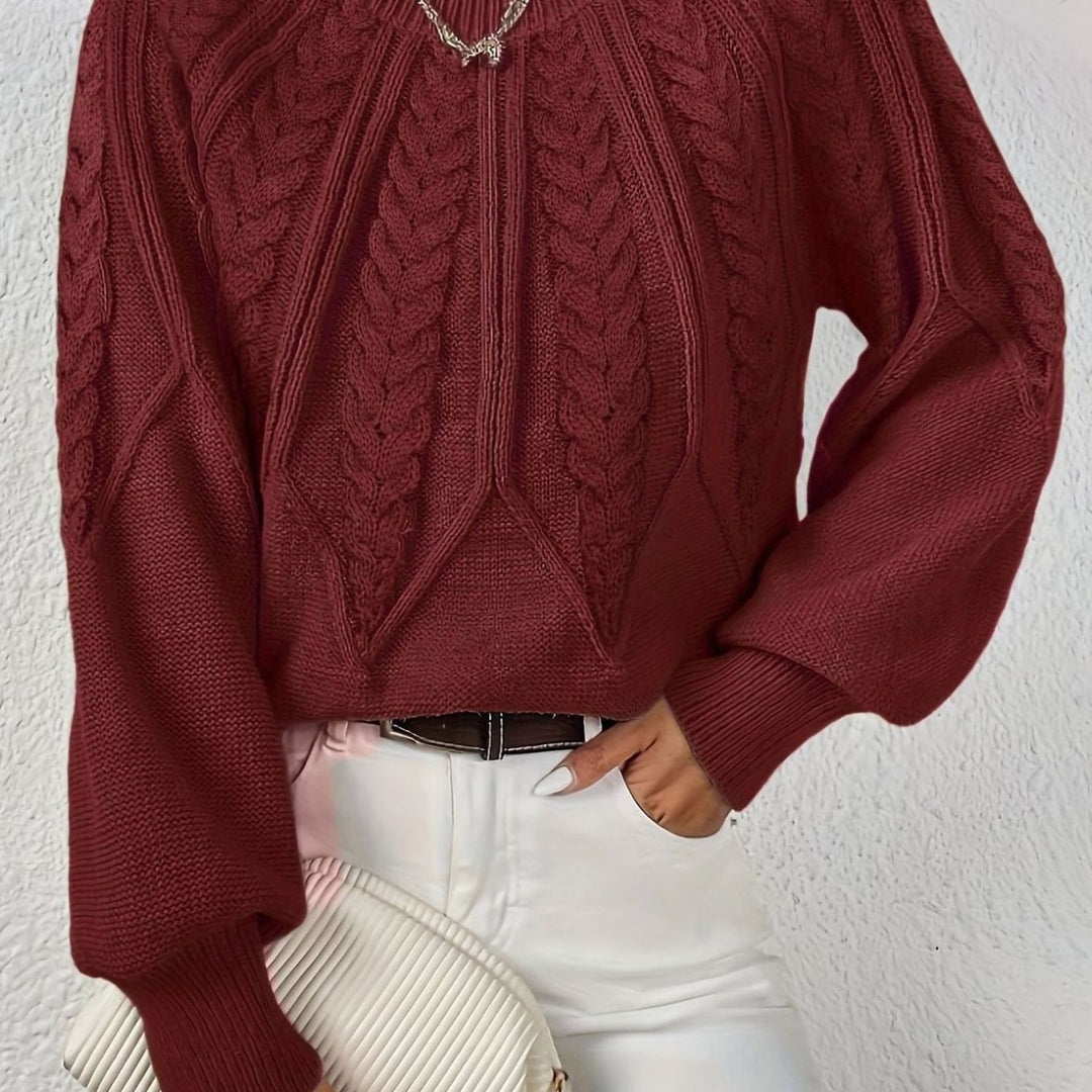 Women's Cable-Knit Round-Neck Raglan Sleeve Sweater - Burgundy