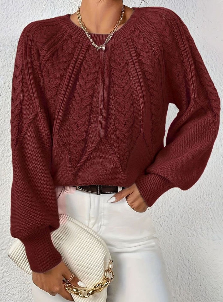 Women's Cable-Knit Round-Neck Raglan Sleeve Sweater
