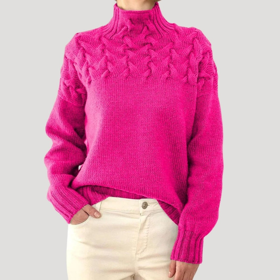 Women's Cable Knit Turtleneck Pullover Sweater - Pink