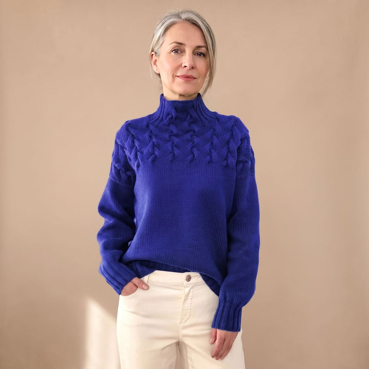Women's Cable Knit Turtleneck Pullover Sweater, Green - Blue