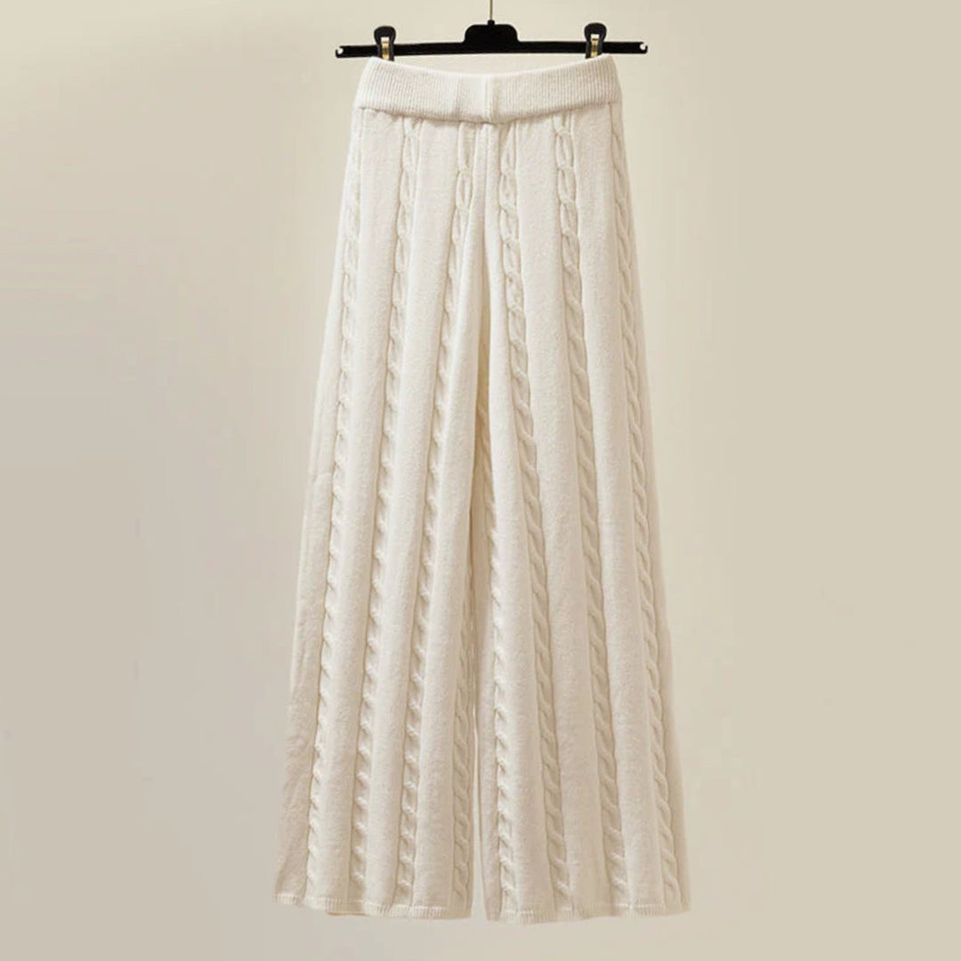 Women's Cable-Knit Turtleneck Sweater Wide-Leg Pants Quilted Vest Loungewear Set