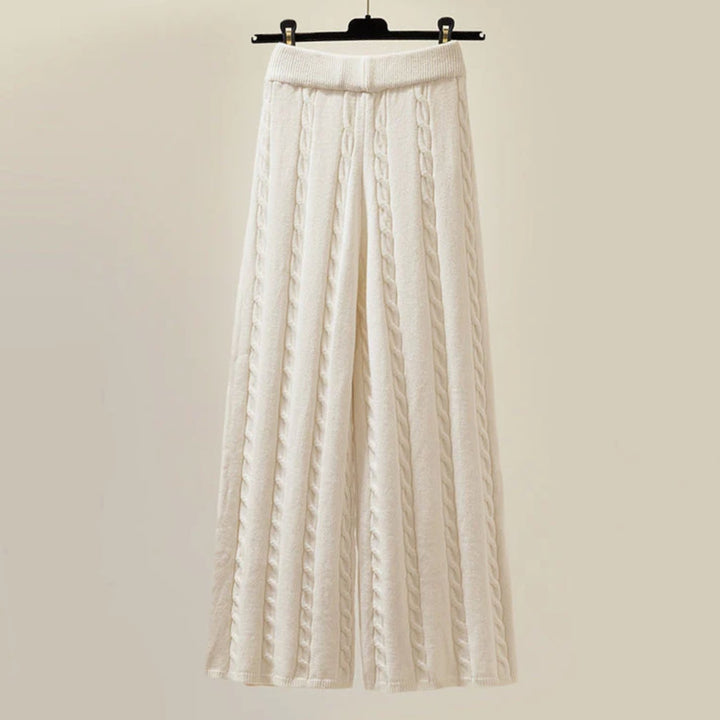 Women's Cable-Knit Turtleneck Sweater Wide-Leg Pants Quilted Vest Loungewear Set