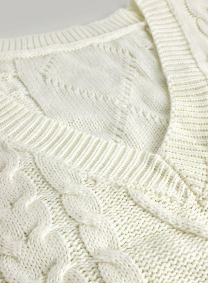 Women's Cable-Knit V-Neck Sweater Vest Relaxed Layering Pullover