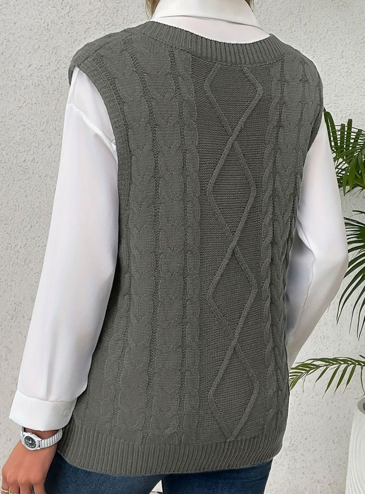 Women's Cable-Knit V-Neck Sweater Vest Relaxed Layering Pullover
