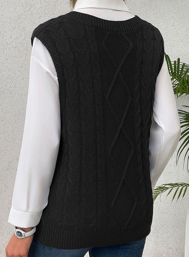 Women's Cable-Knit V-Neck Sweater Vest Relaxed Layering Pullover
