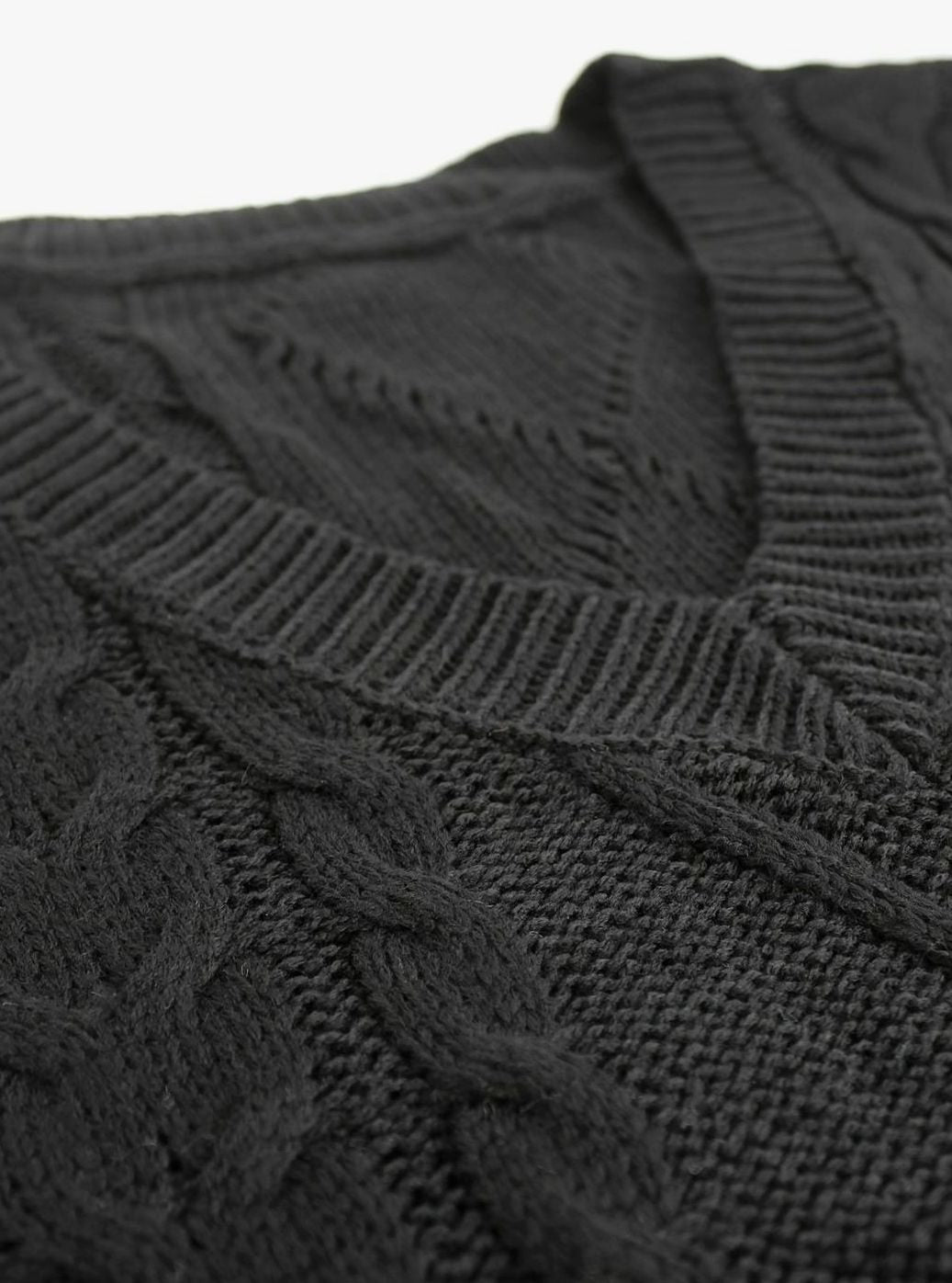 Women's Cable-Knit V-Neck Sweater Vest Relaxed Layering Pullover
