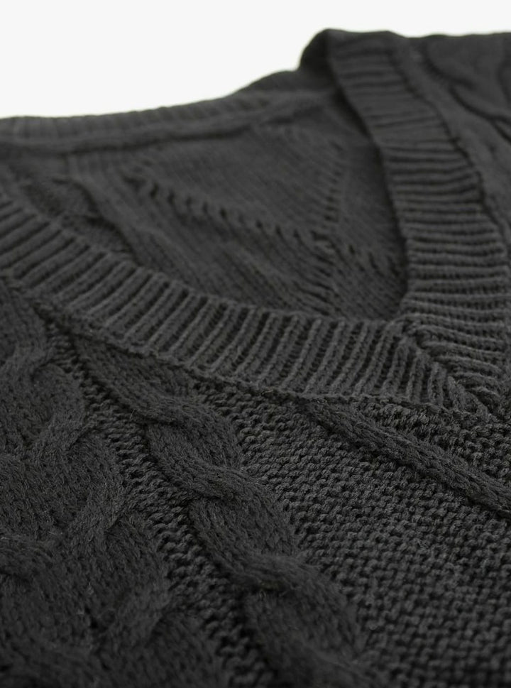 Women's Cable-Knit V-Neck Sweater Vest Relaxed Layering Pullover