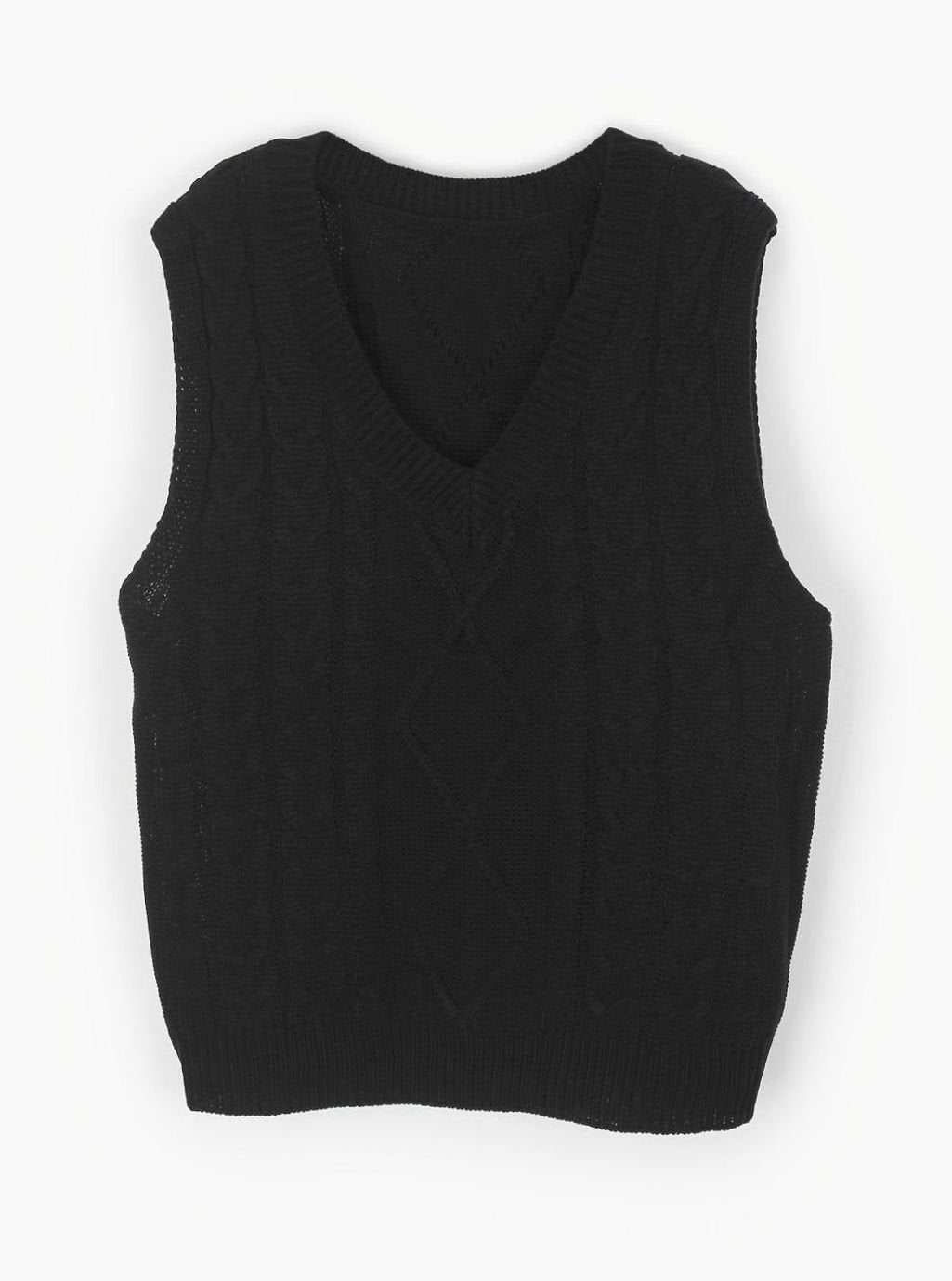 Women's Cable-Knit V-Neck Sweater Vest Relaxed Layering Pullover