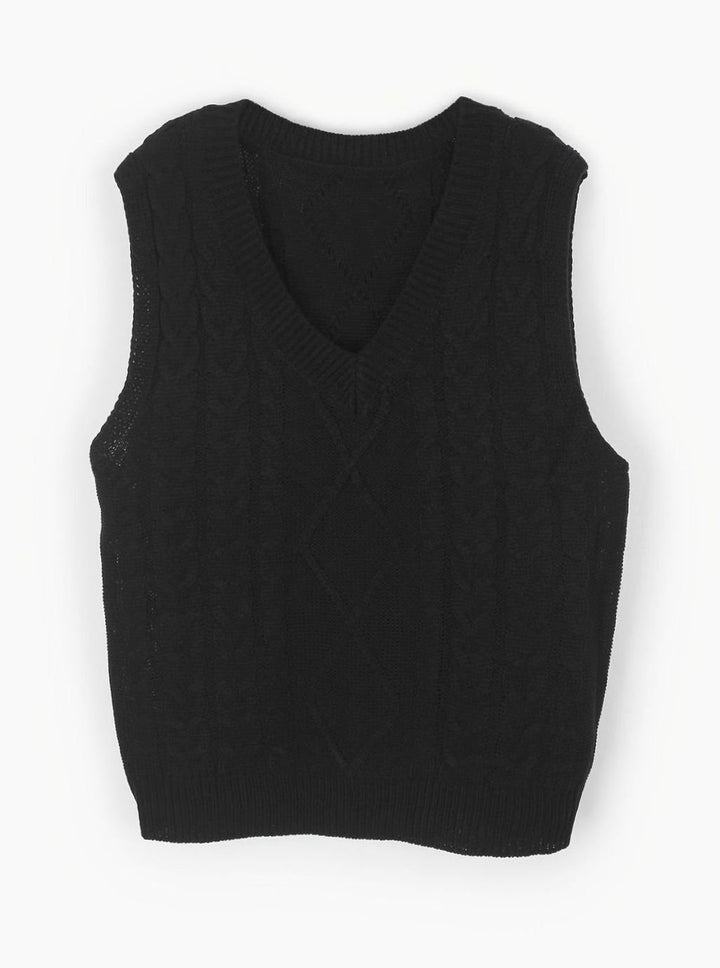 Women's Cable-Knit V-Neck Sweater Vest Relaxed Layering Pullover