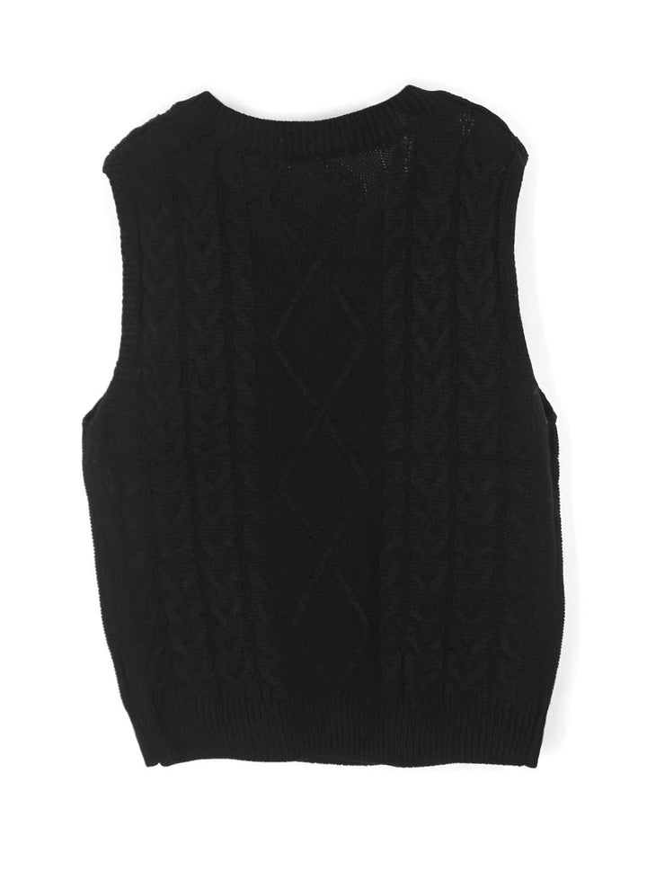 Women's Cable-Knit V-Neck Sweater Vest Relaxed Layering Pullover