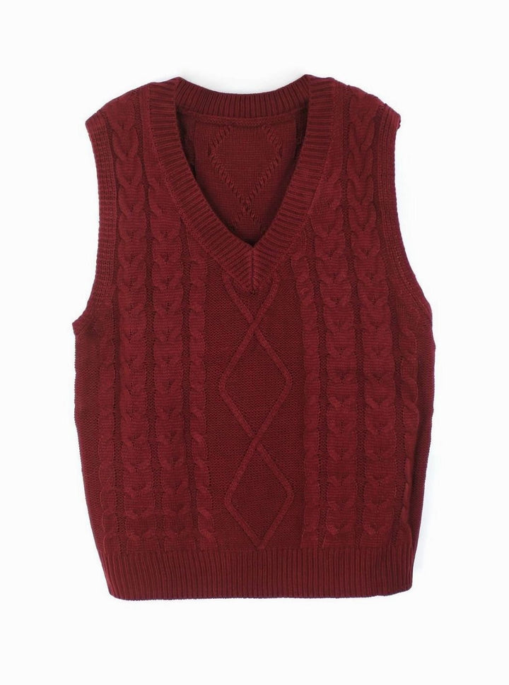 Women's Cable-Knit V-Neck Sweater Vest Relaxed Layering Pullover