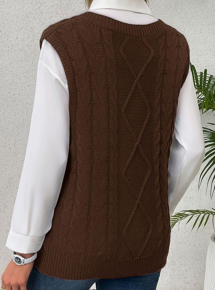 Women's Cable-Knit V-Neck Sweater Vest Relaxed Layering Pullover