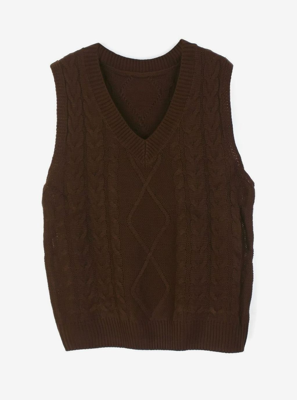 Women's Cable-Knit V-Neck Sweater Vest Relaxed Layering Pullover