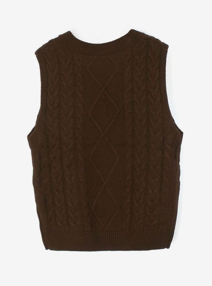Women's Cable-Knit V-Neck Sweater Vest Relaxed Layering Pullover