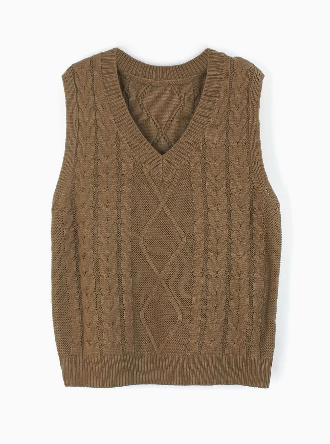 Women's Cable-Knit V-Neck Sweater Vest Relaxed Layering Pullover