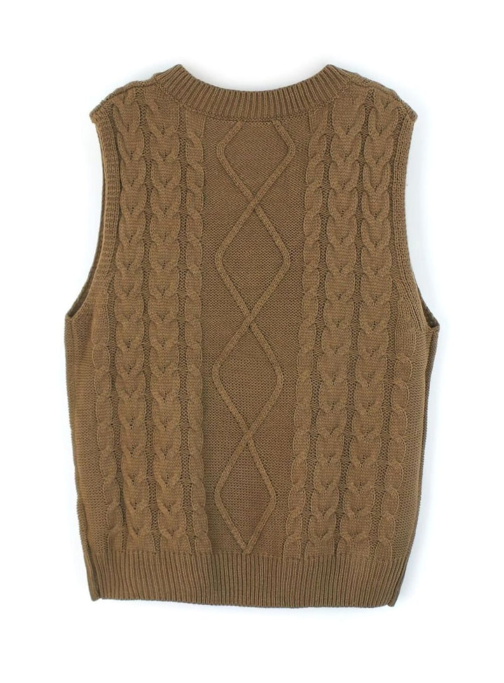 Women's Cable-Knit V-Neck Sweater Vest Relaxed Layering Pullover