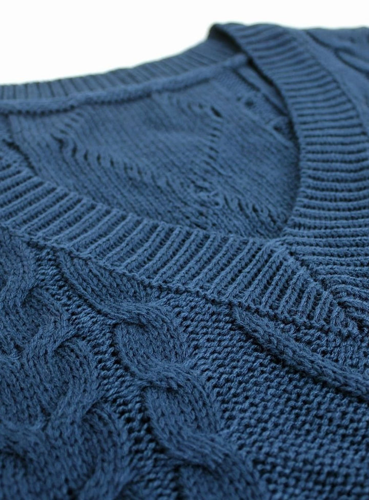 Women's Cable-Knit V-Neck Sweater Vest Relaxed Layering Pullover