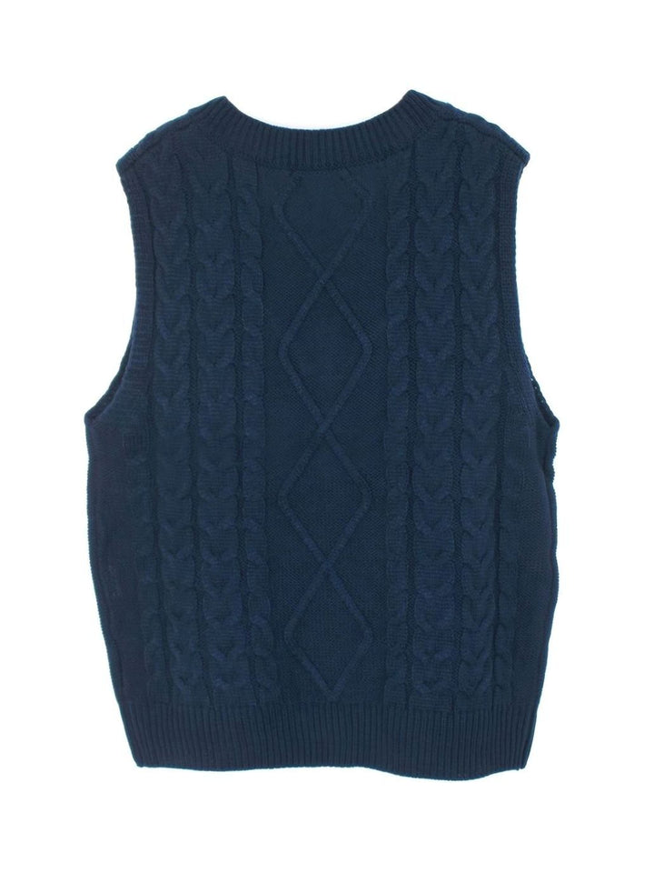 Women's Cable-Knit V-Neck Sweater Vest Relaxed Layering Pullover