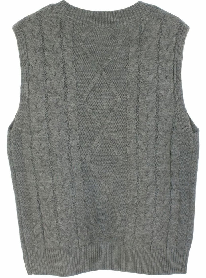 Women's Cable-Knit V-Neck Sweater Vest Relaxed Layering Pullover