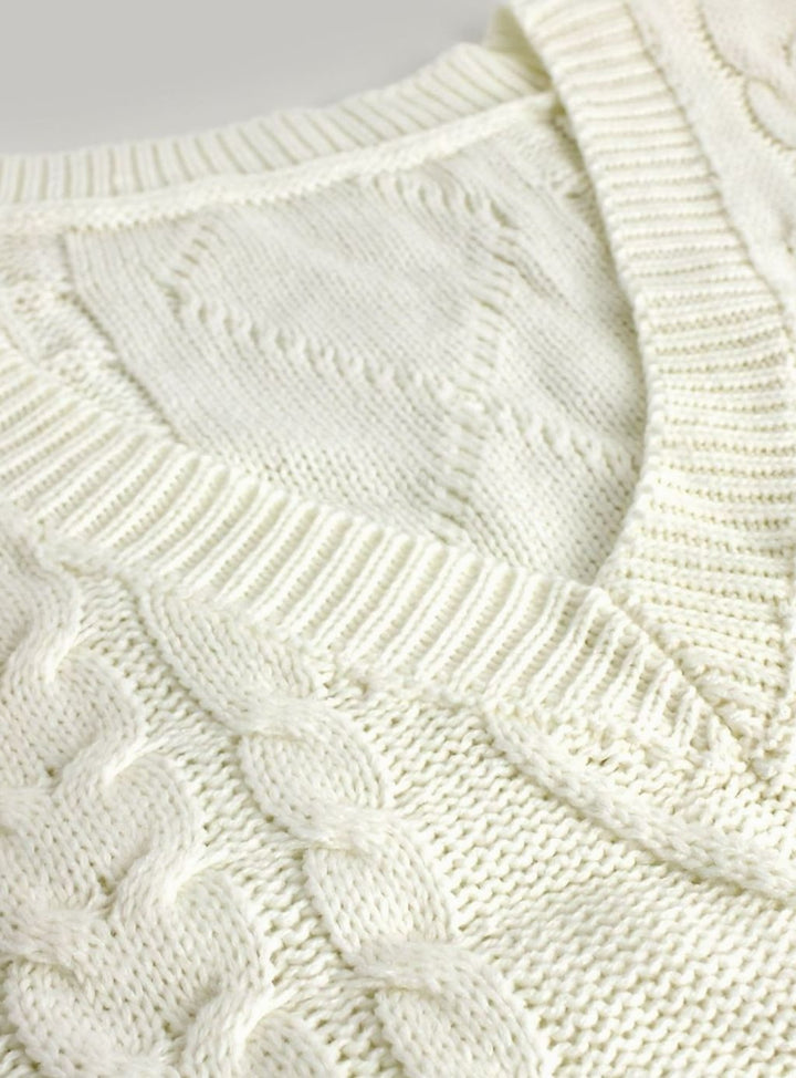 Women's Cable-Knit V-Neck Sweater Vest Relaxed Layering Pullover