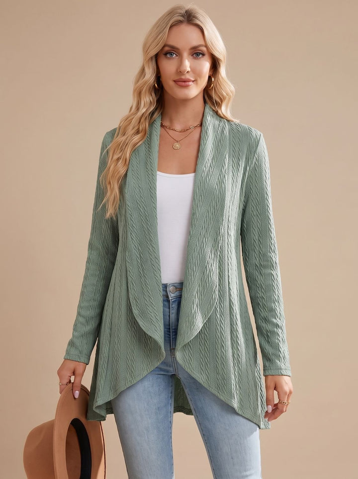 Women's Cable-Textured Open-Front Long-Sleeve Cardigan