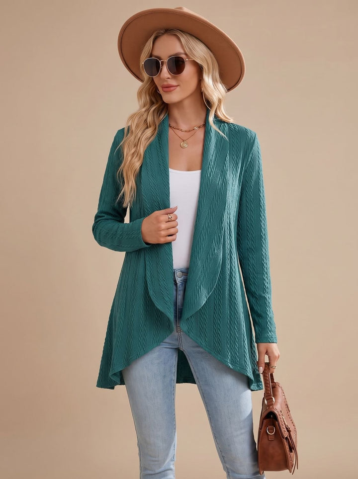 Women's Cable-Textured Open-Front Long-Sleeve Cardigan