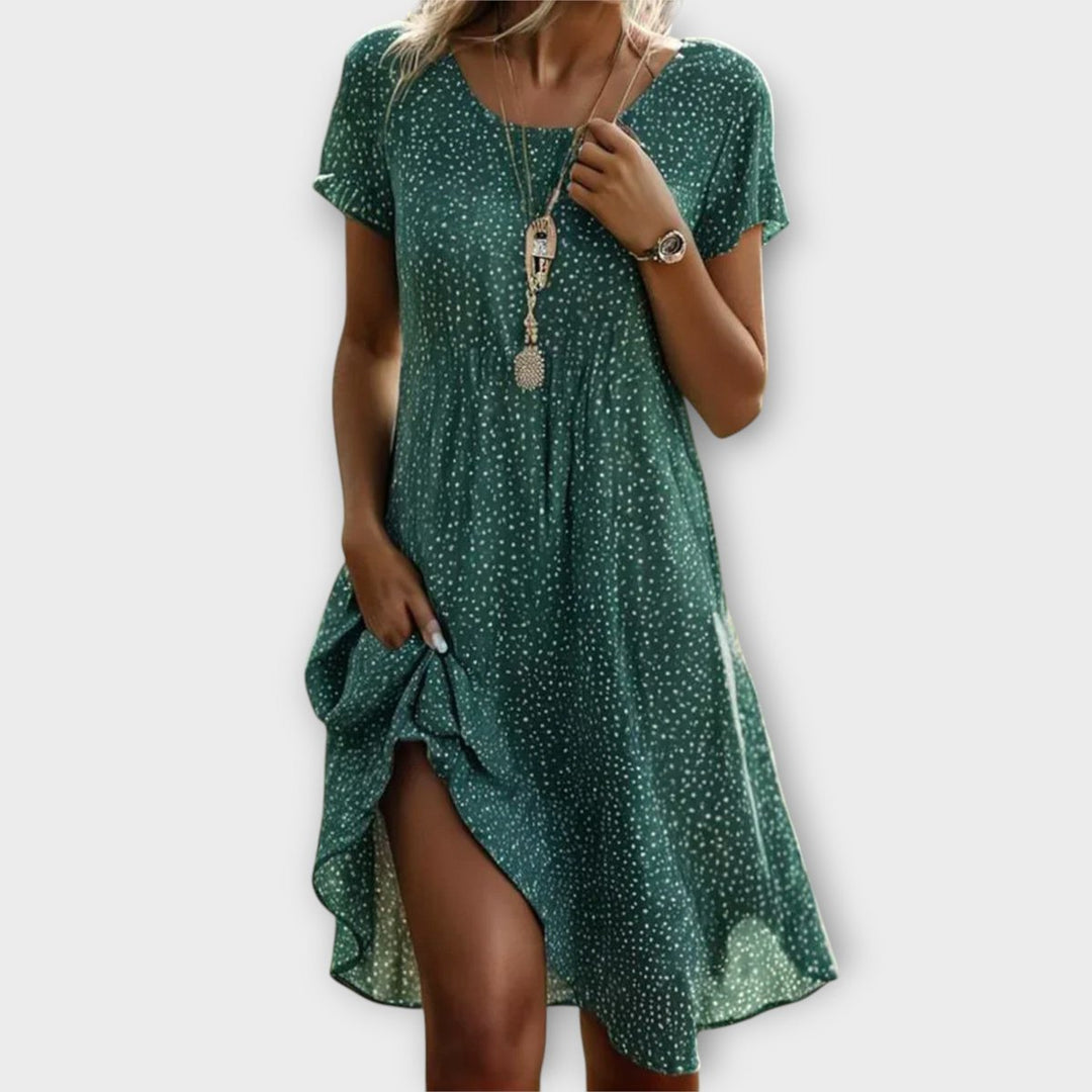 Women's Casual A-Line Polka Dot Short Sleeve Midi Dress