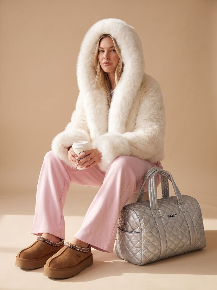 Women's Casual Faux Fur Hooded Cropped Coat