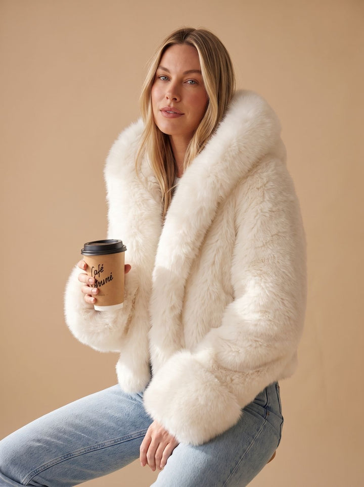 Women's Casual Faux Fur Hooded Cropped Coat