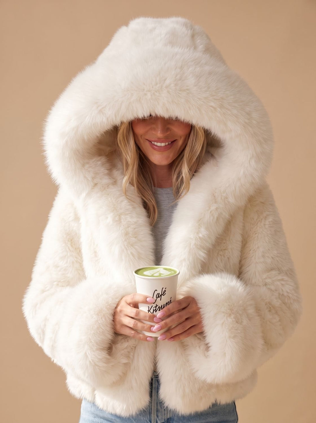 Women's Casual Faux Fur Hooded Cropped Coat