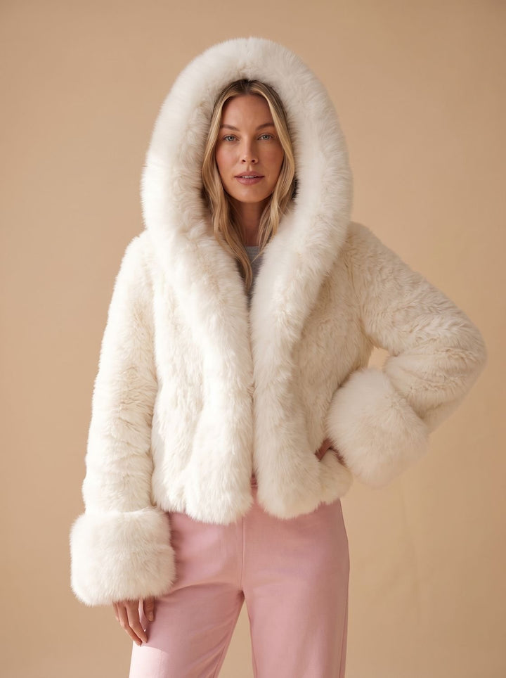 Women's Casual Faux Fur Hooded Cropped Coat