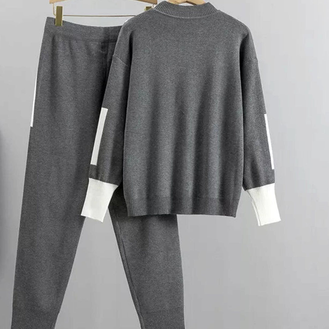 Women's Casual Knit Contrast-Trim Sweater Pants Set
