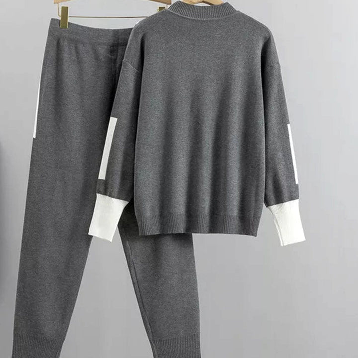 Women's Casual Knit Contrast-Trim Sweater Pants Set
