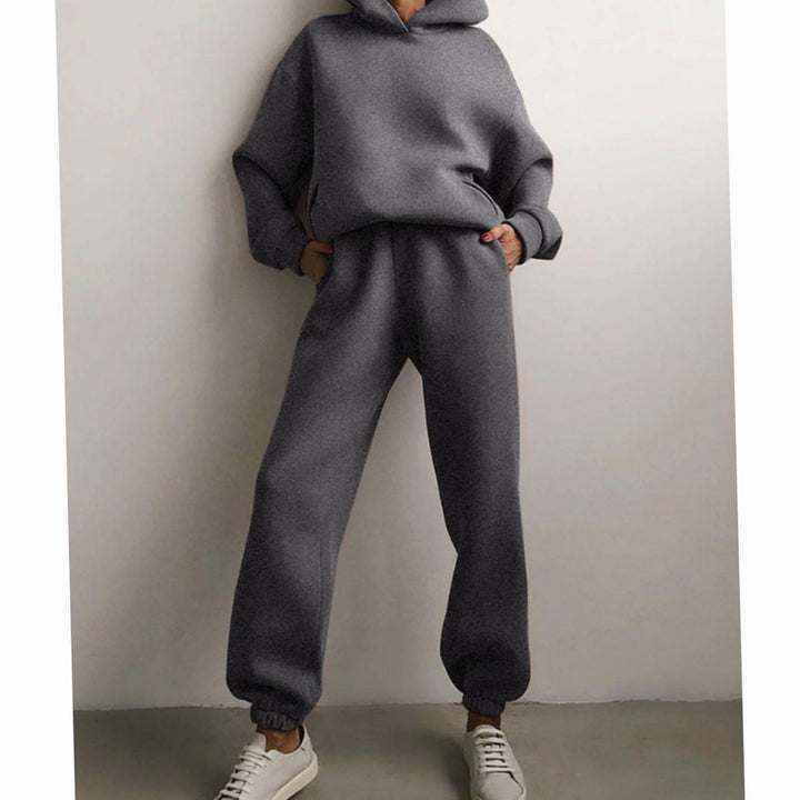 Women's Casual Loose-Fit Hoodie Jogger Two-Piece Set - Dark Gray