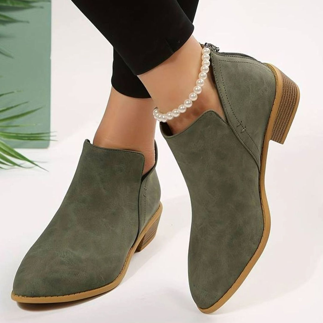 Women's Casual Low-Heel Pointed-Toe Slip-On Boots - Green