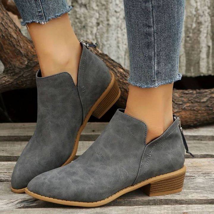 Women's Casual Low-Heel Pointed-Toe Slip-On Boots - Grey