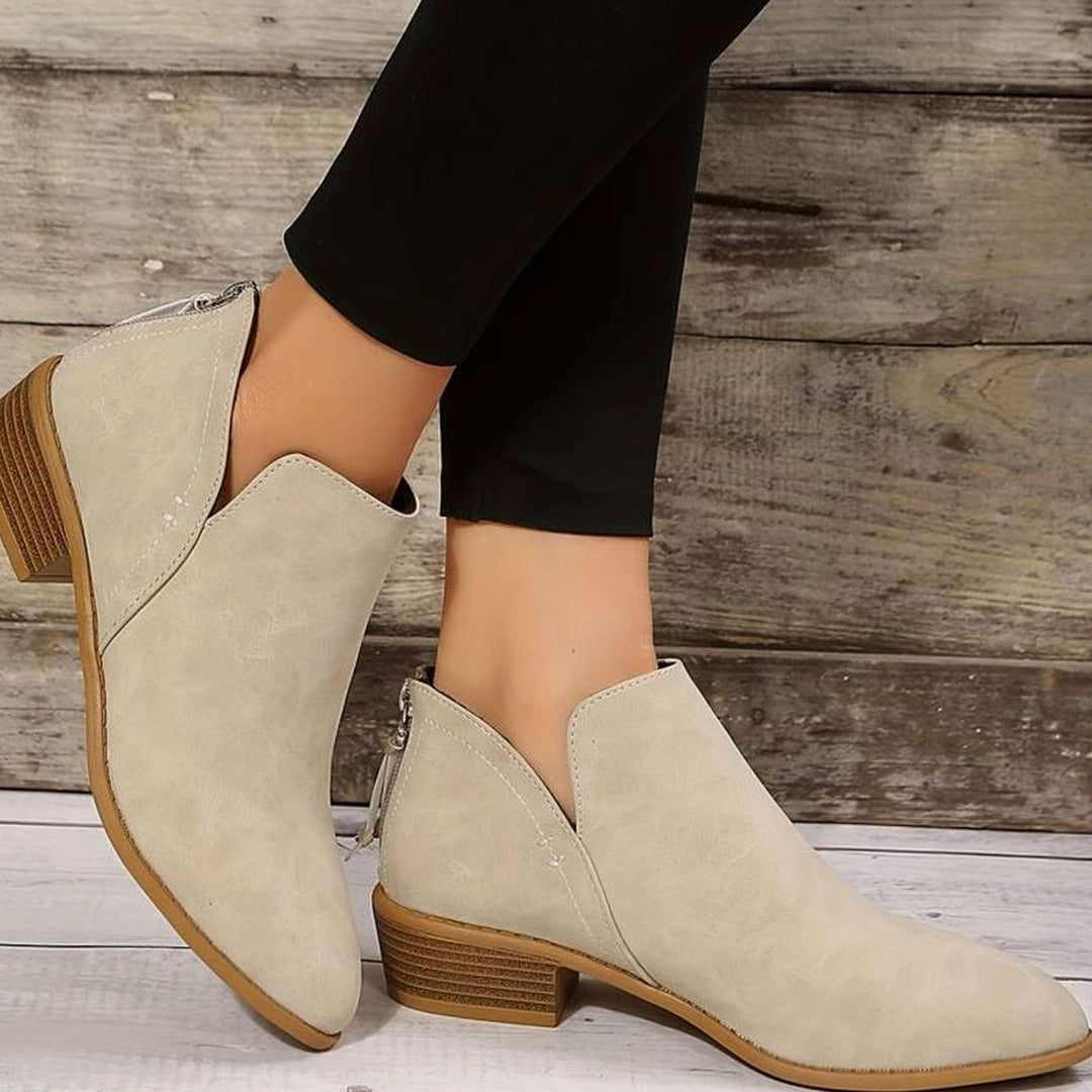 Women's Casual Low-Heel Pointed-Toe Slip-On Boots - Beige