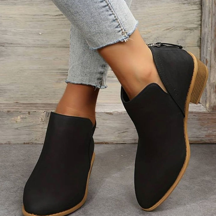 Women's Casual Low-Heel Pointed-Toe Slip-On Boots - Black