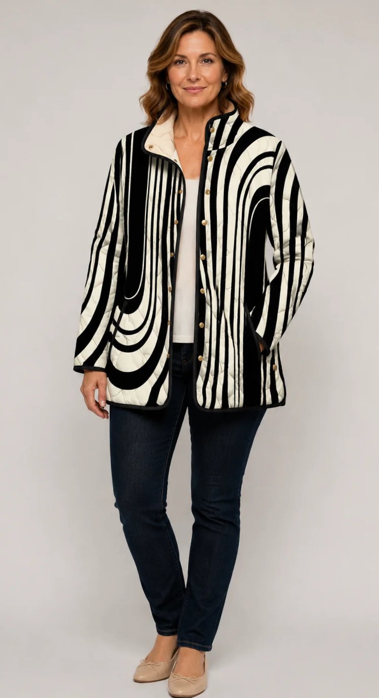 Women's Casual Quilted Jacket Abstract Geometric Print - Multicolor