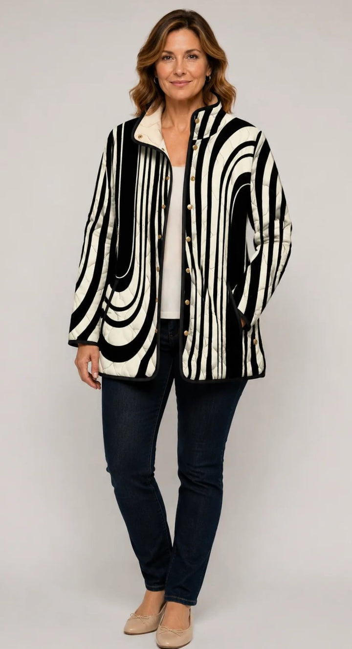 Women's Casual Quilted Jacket Abstract Geometric Print - Multicolor
