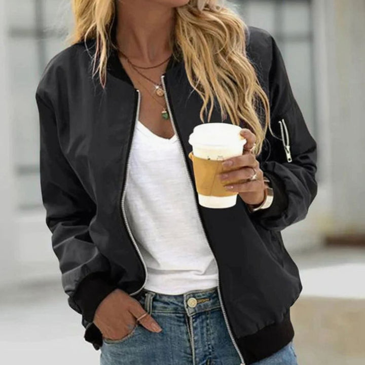 Women's Casual Zip-Up Lightweight Bomber Jacket - Black